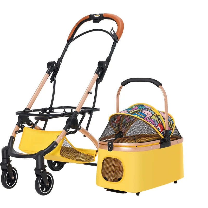 3 in 1 Pet Stroller 4 Wheel Small Medium Portable Foldable Carrier Dog Strolling Storage Basket 36lb max dog car seat