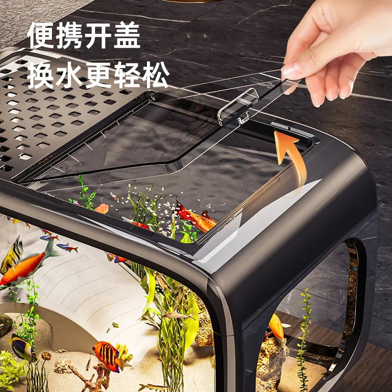 Creative fish tank transparent with lid aquarium desktop ecological goldfish tank living room decoration landscaping ornamental