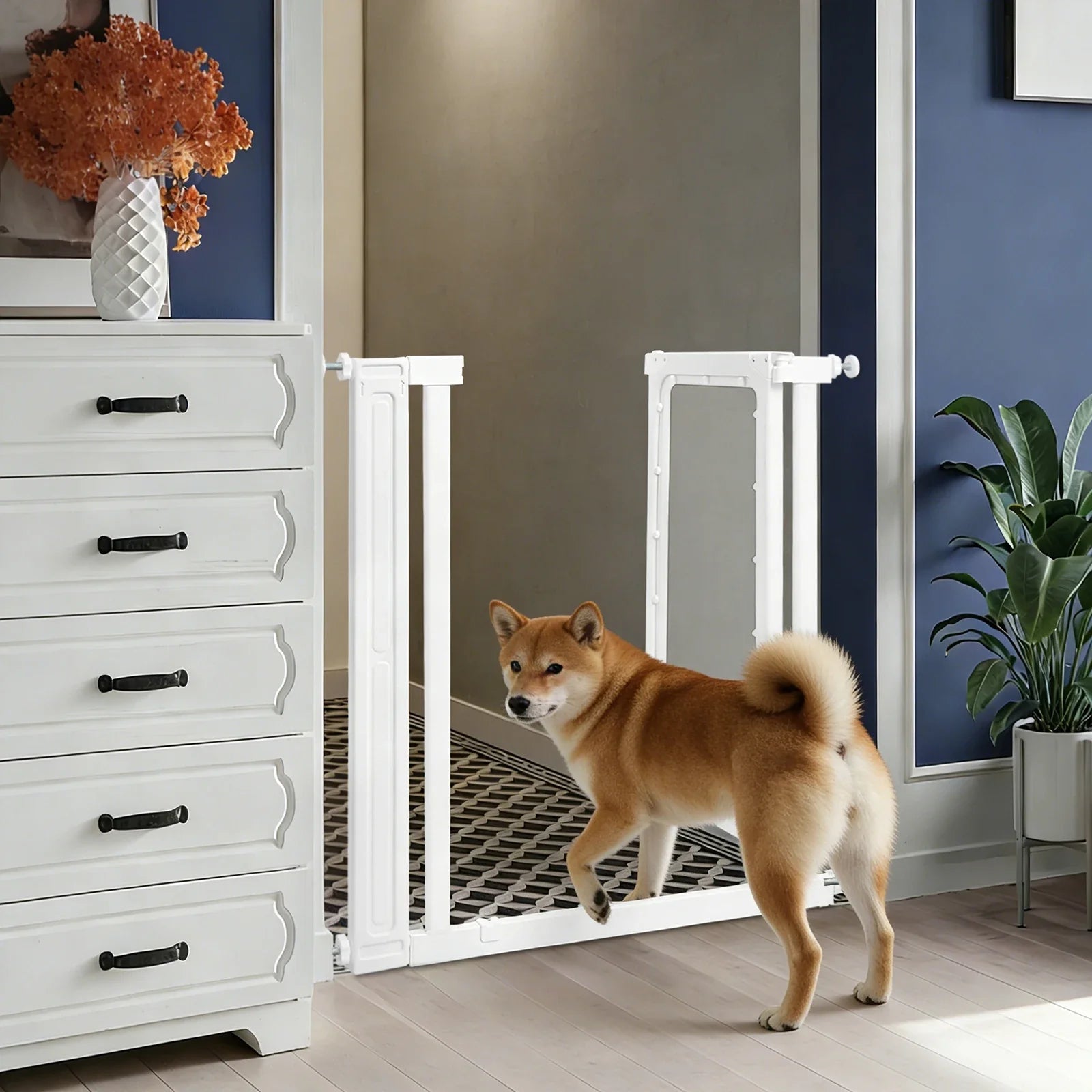83cm Clear Pet Gate for Doorways, 69.5-84cm Width, No Drill Pressure Mount Dog Gate, Automatic Close, Scratch Resistant, for Stairs, Hallway (White)