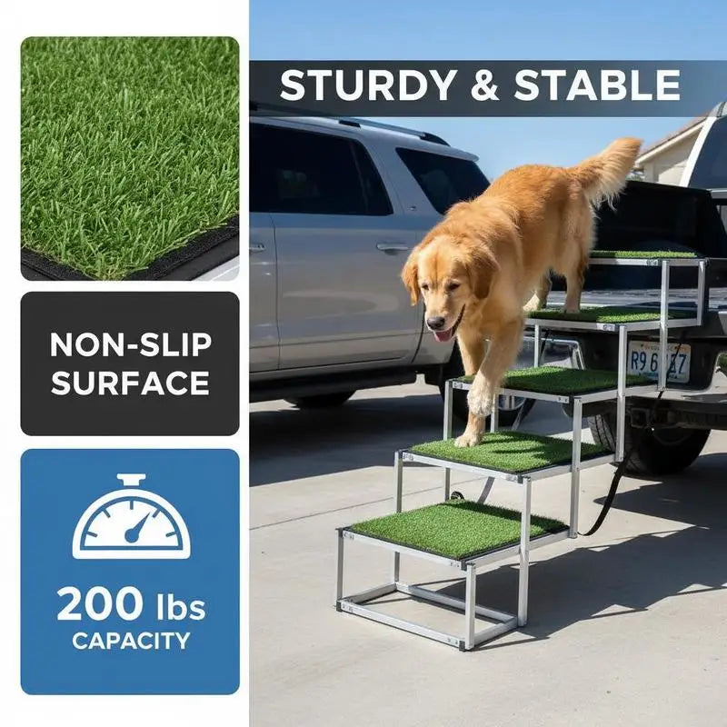 Dog Stairs for Car, 4 Steps Extra Wide Foldable Dog Ramp for Large Dogs with Non-Slip Surface, Portable Lightweight Pet Stairs Ladder for Car, SUV, Truck, High Bed, Sofa, Support up to 200 lbs