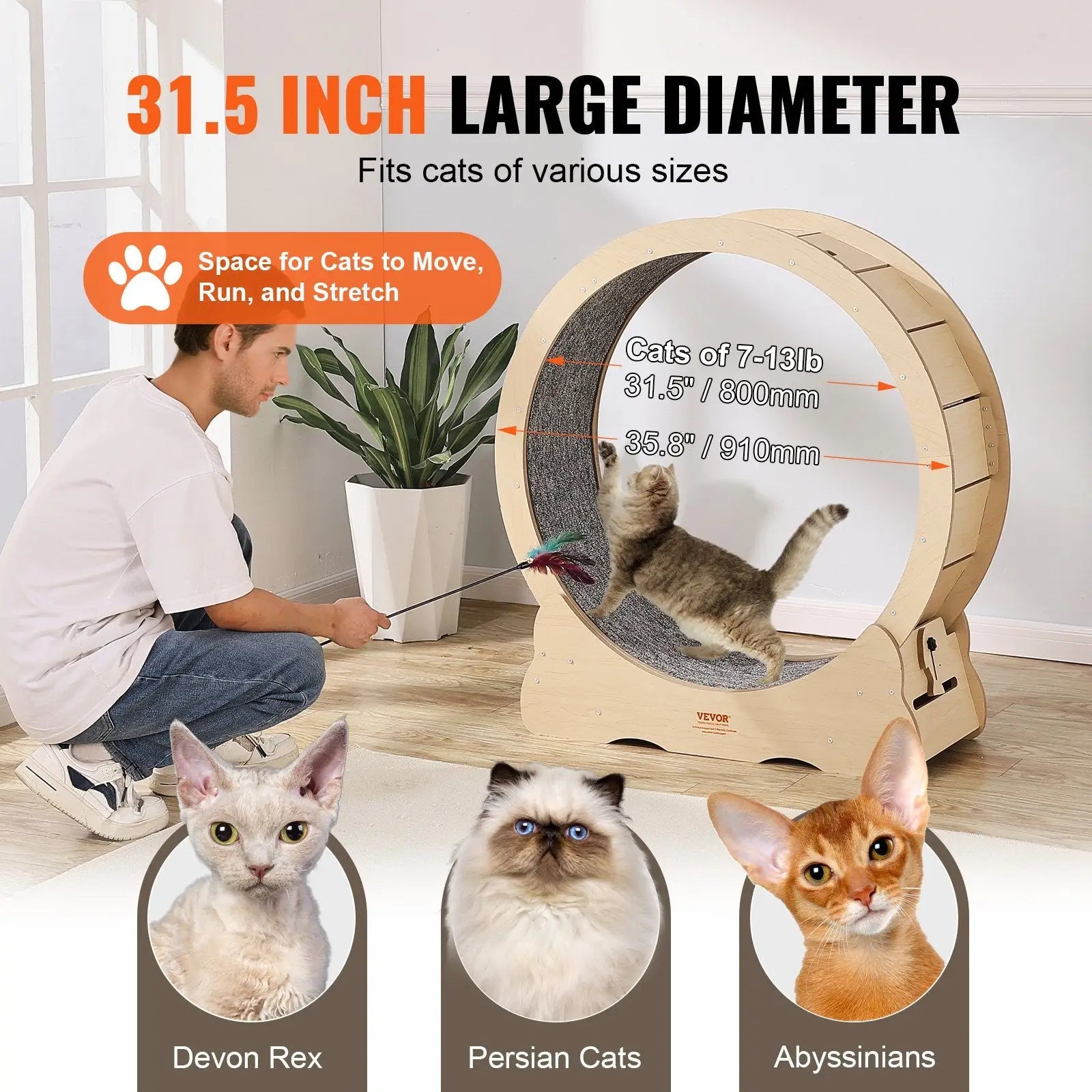 Cat Exercise Wheel Large Silent Wooden Treadmill 35.8in
