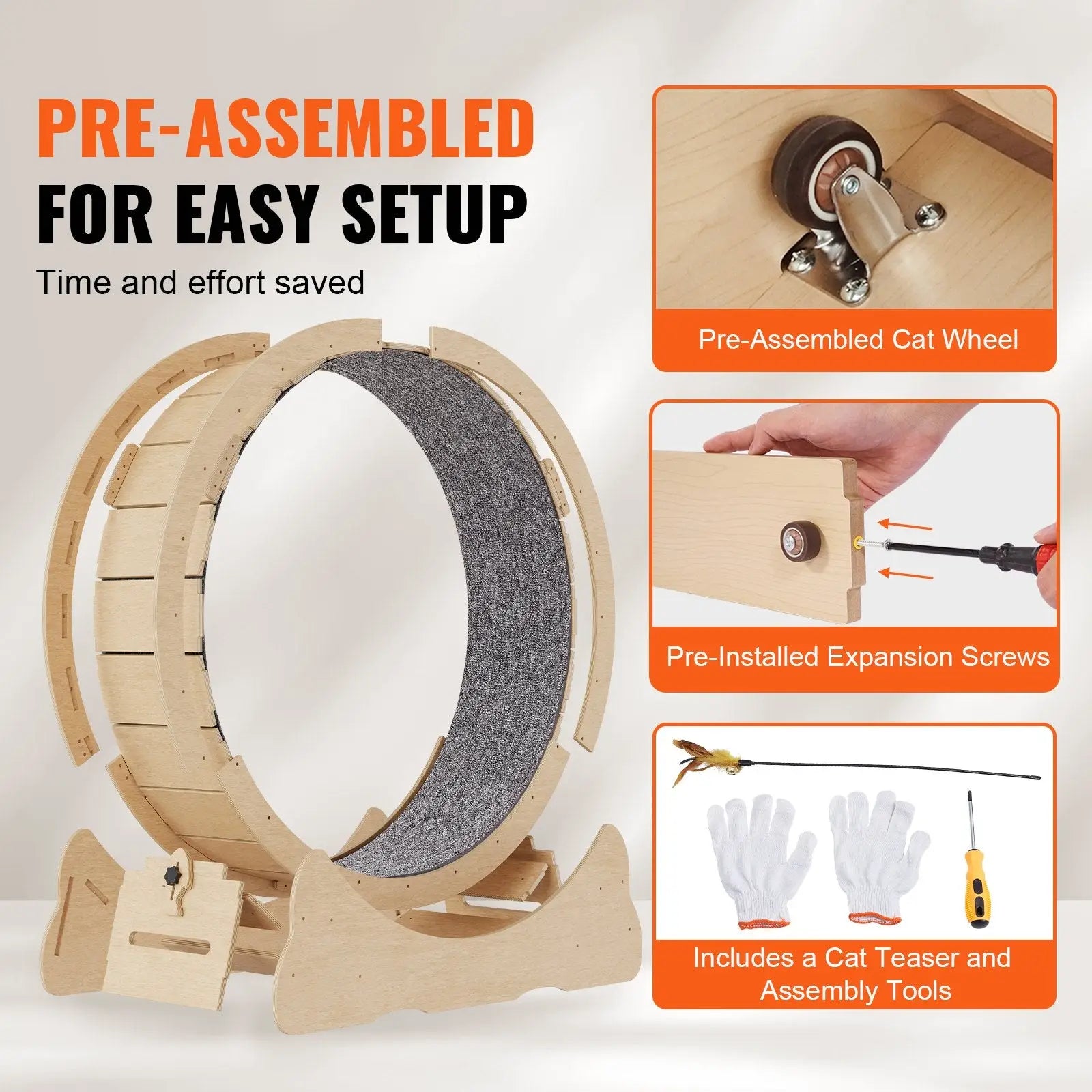 Cat Exercise Wheel Large Silent Wooden Treadmill 35.8in