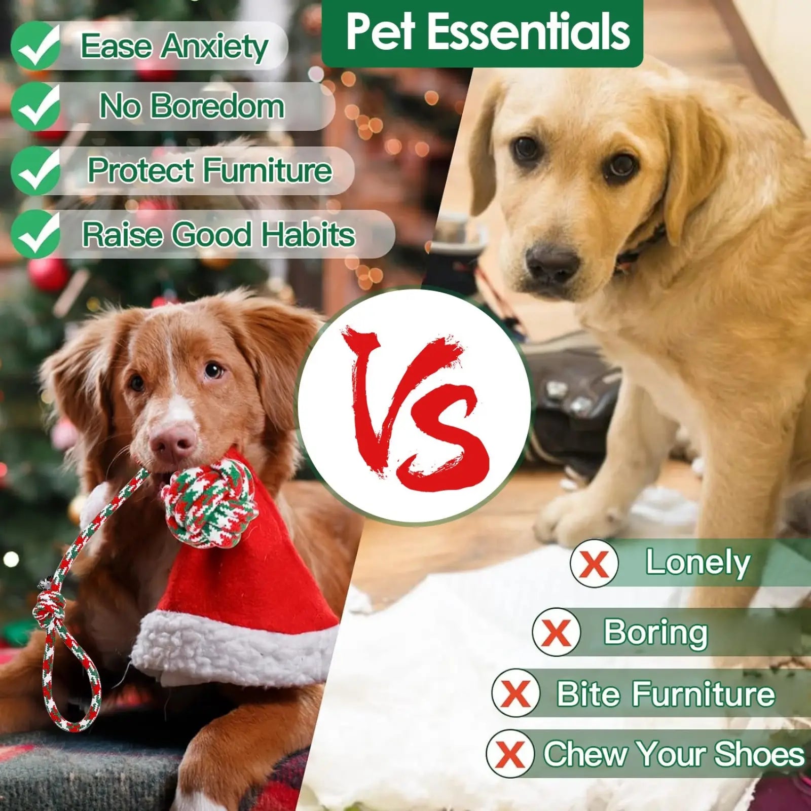 Christmas Dog Rope Toys 5pcs Teething Chew Set