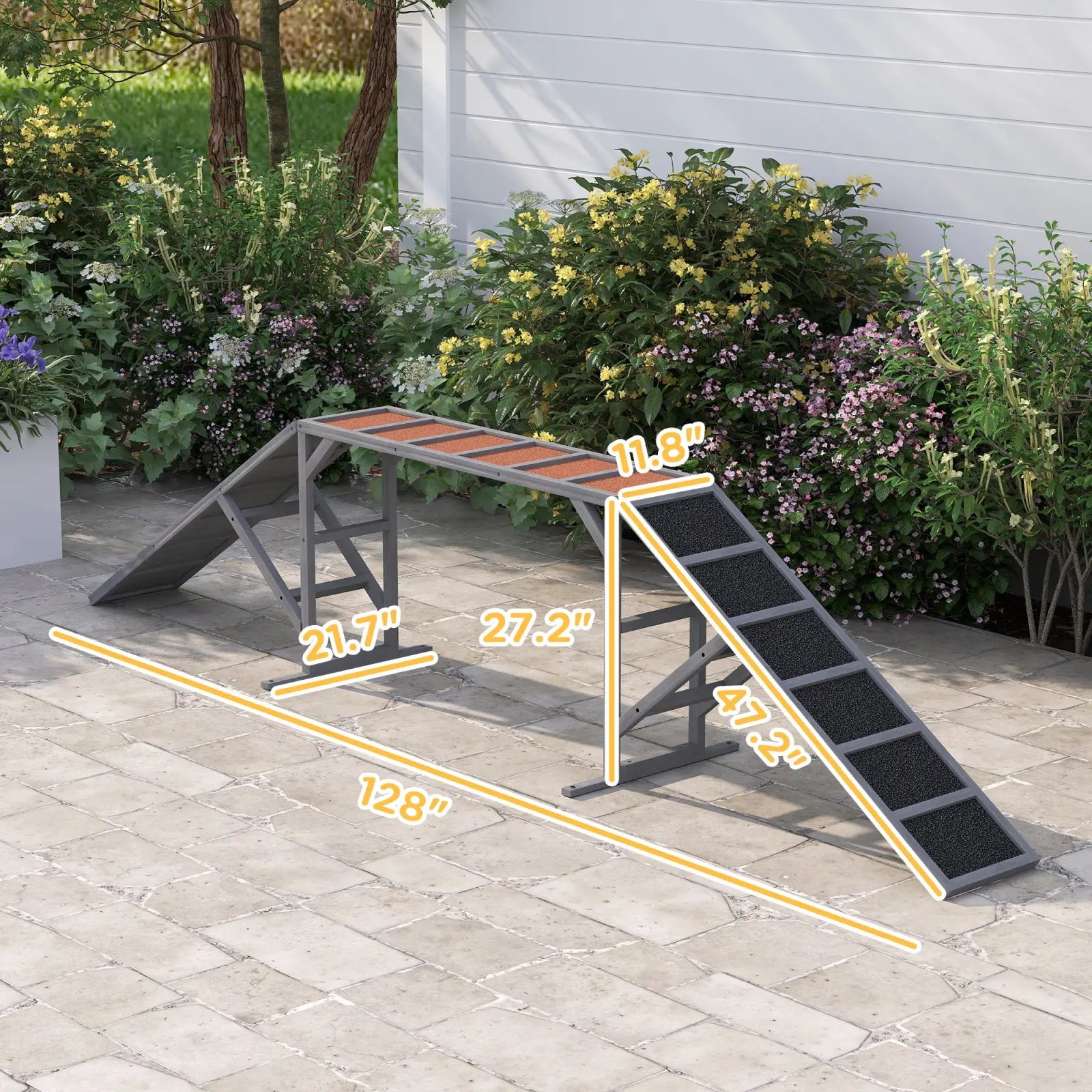 Dog Agility Equipment Ramp with Safety Bar Gray 128w