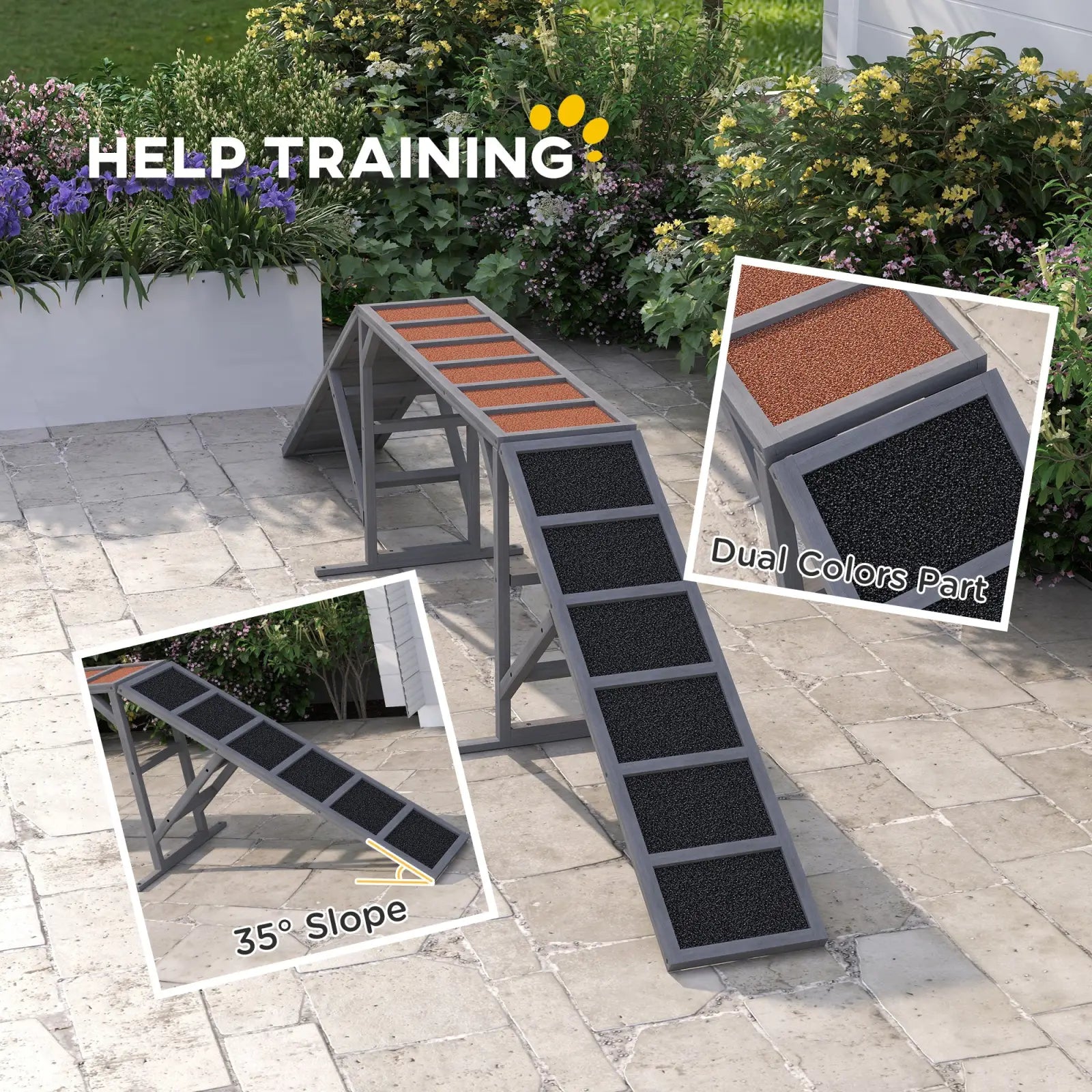 Dog Agility Equipment Ramp with Safety Bar Gray 128w