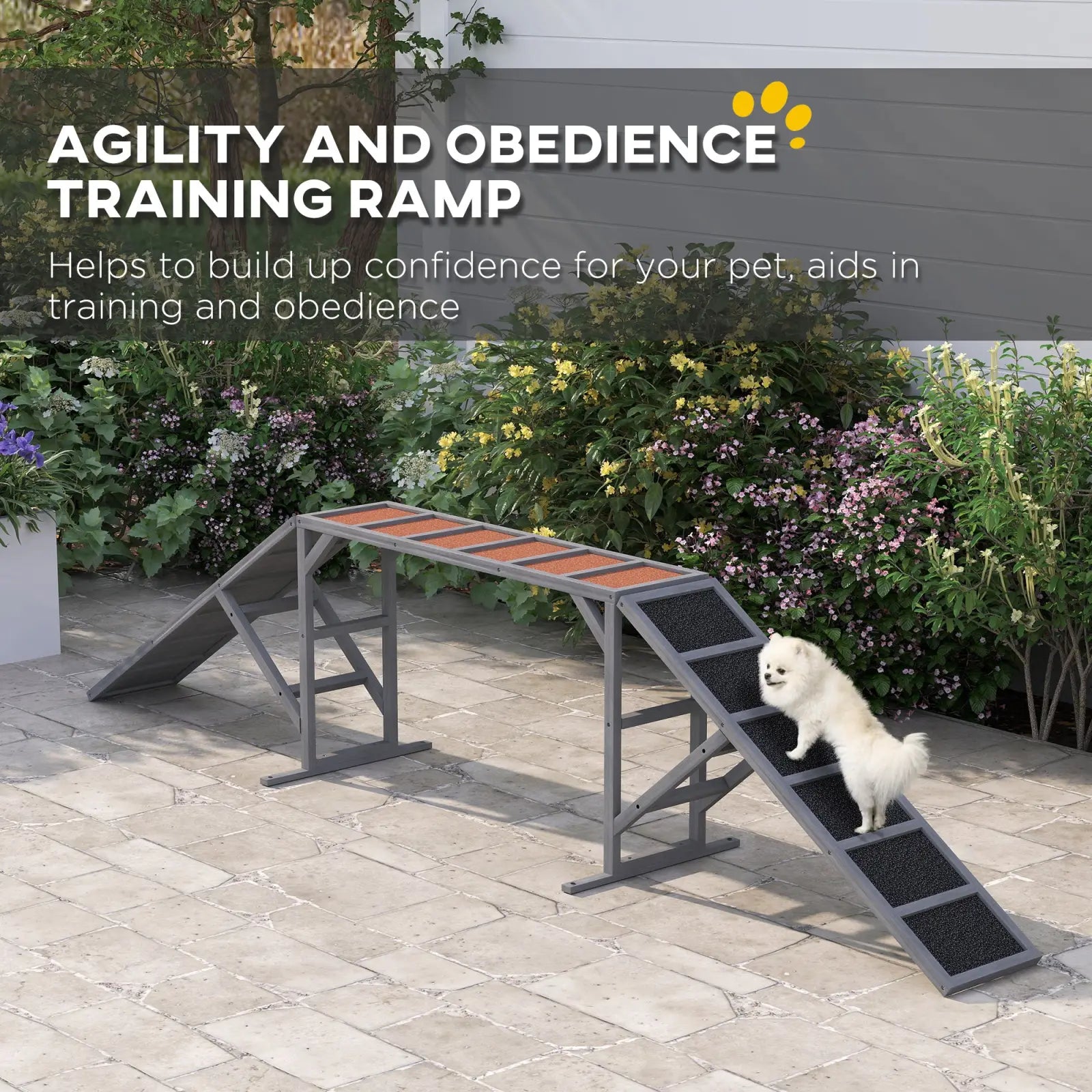 Dog Agility Equipment Ramp with Safety Bar Gray 128w