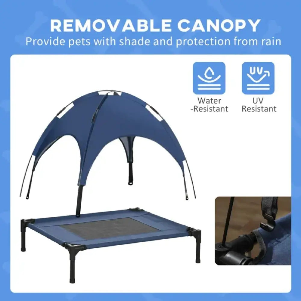 Elevated Cooling Pet Bed with Removable Canopy Blue Mesh Cot