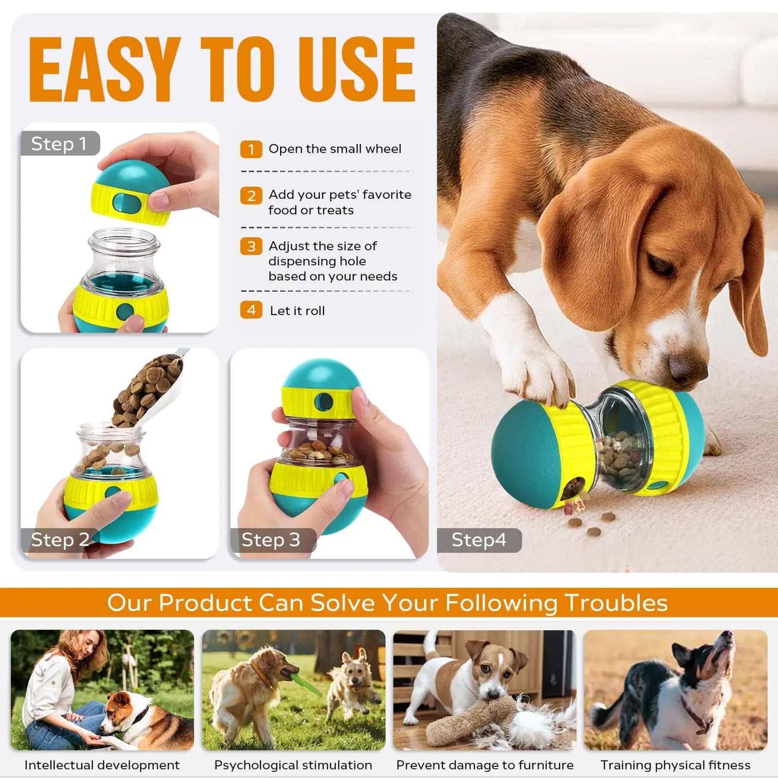 Dog Puzzle Toy Adjustable Treat Dispensing Slow Feeder