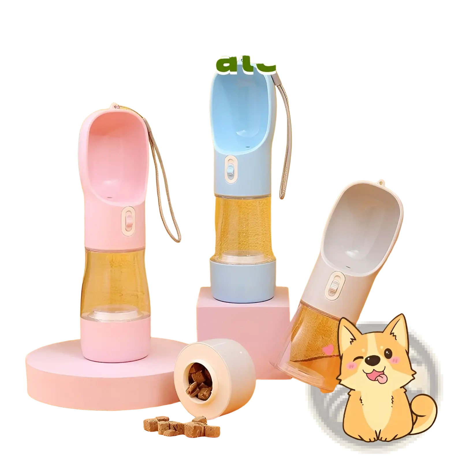 Dog Water Bottle Portable Travel Feeder Bowl 458ml