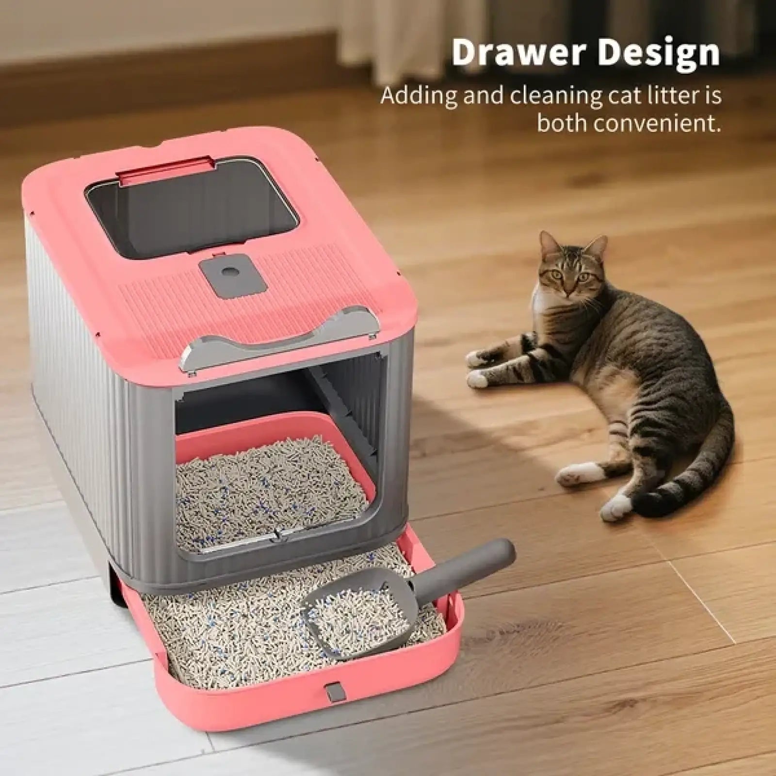 Elf Cat Litter Box Dual Entry Enclosed Drawer Design