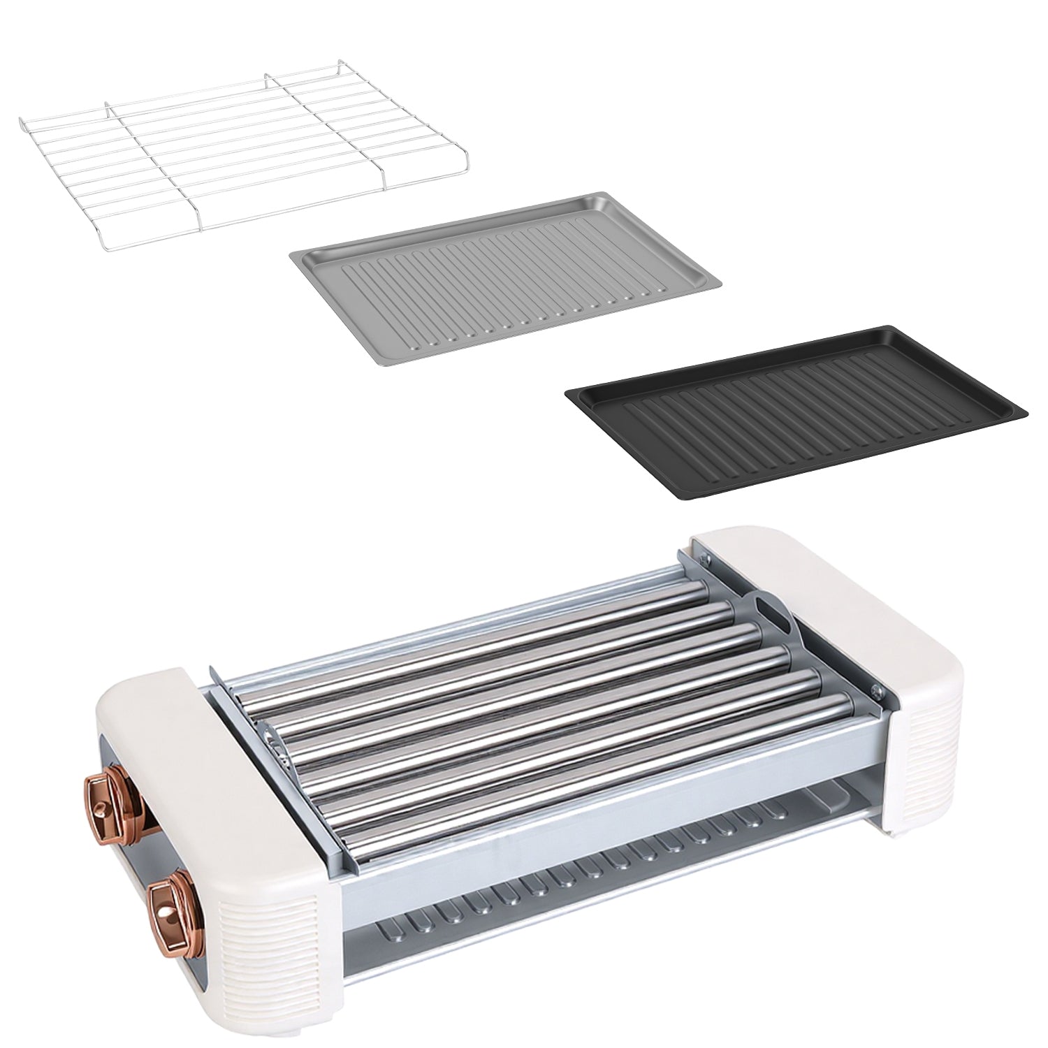 3 In 1 Electric Hot Dog Roller Machine with Grill & Griddle 6-Roller Hot Dog Cooker Smokeless Non-Stick Indoor Outdoor with 3 Temp Levels for BBQ Saus