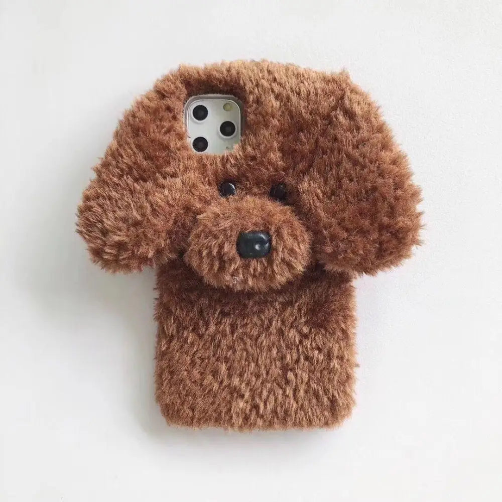 3d Plush Teddy Dog Fluffy Soft Phone Case