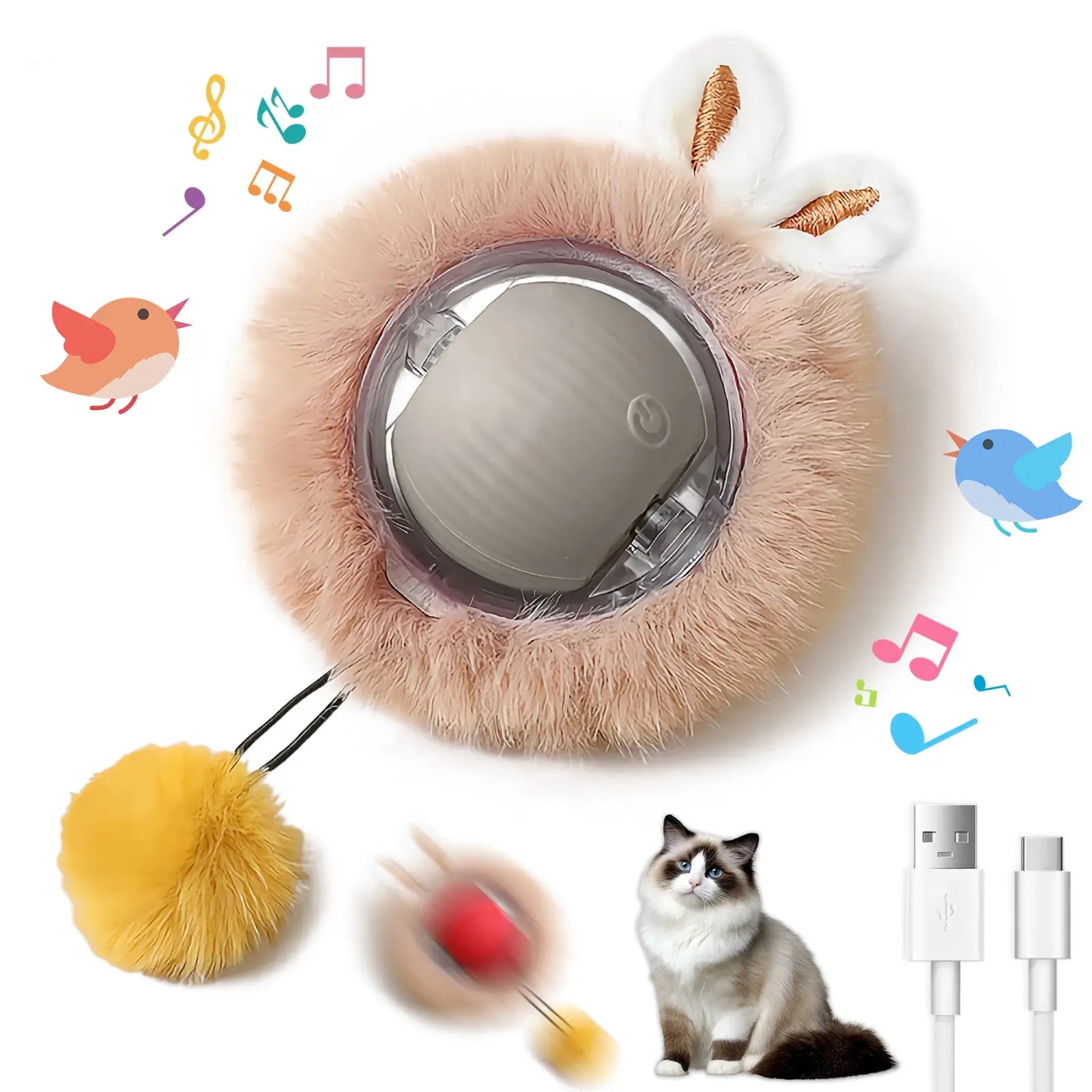 Interactive Cat Ball Toy with Motion Lights and Tail