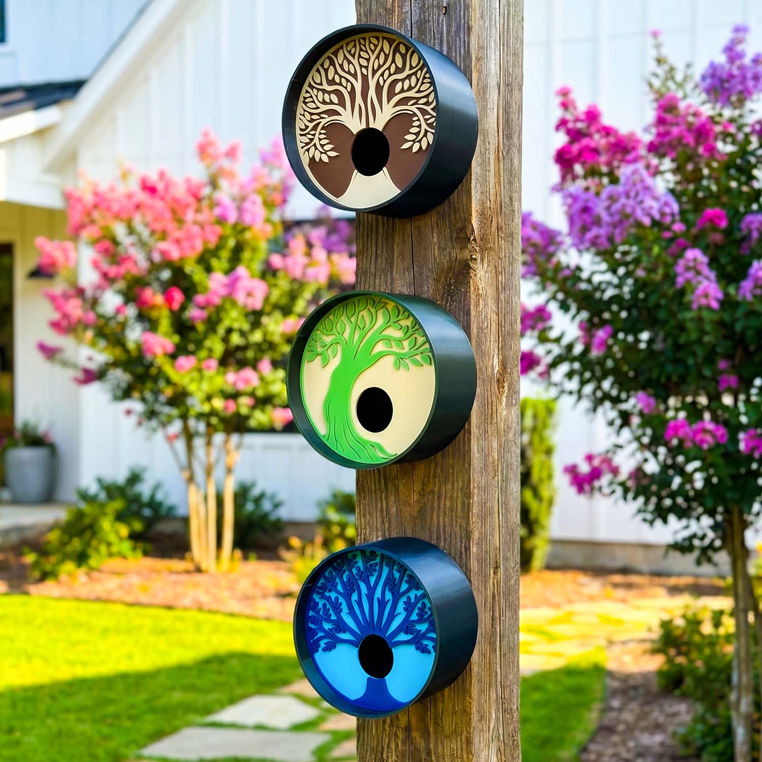ADG42 Tranquil Tree Modern Round Birdhouses with Easy Maintenance Clean Out