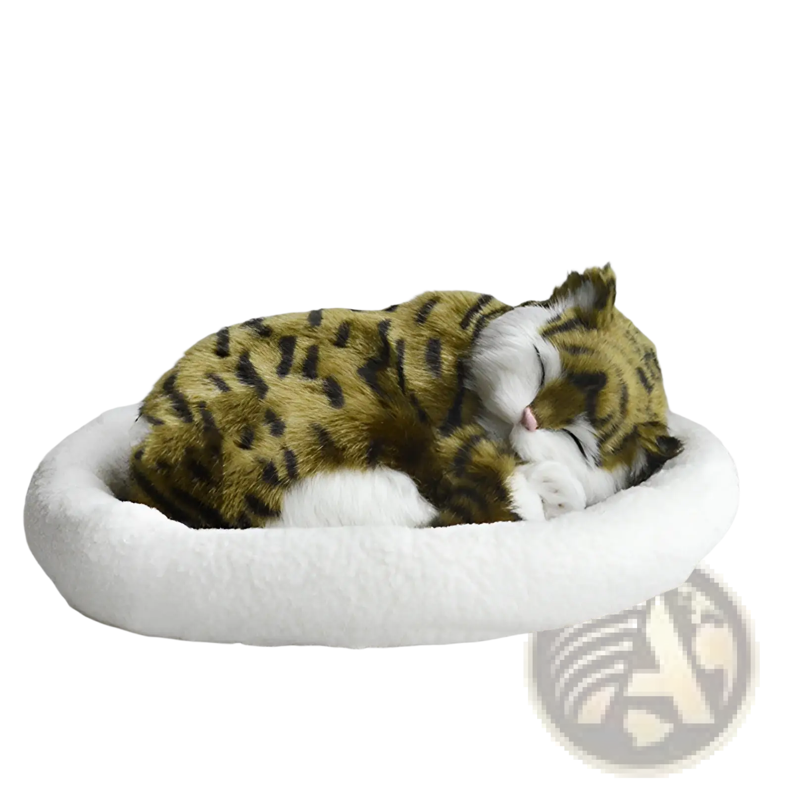 Realistic Breathing Plush Cat Figurine with Pet Bed