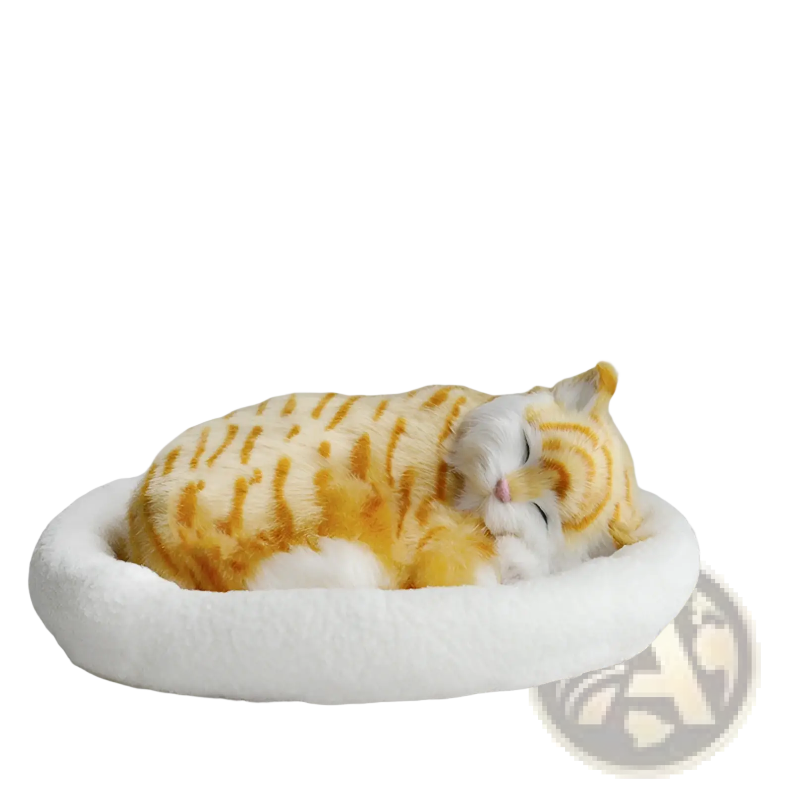 Realistic Breathing Plush Cat Figurine with Pet Bed