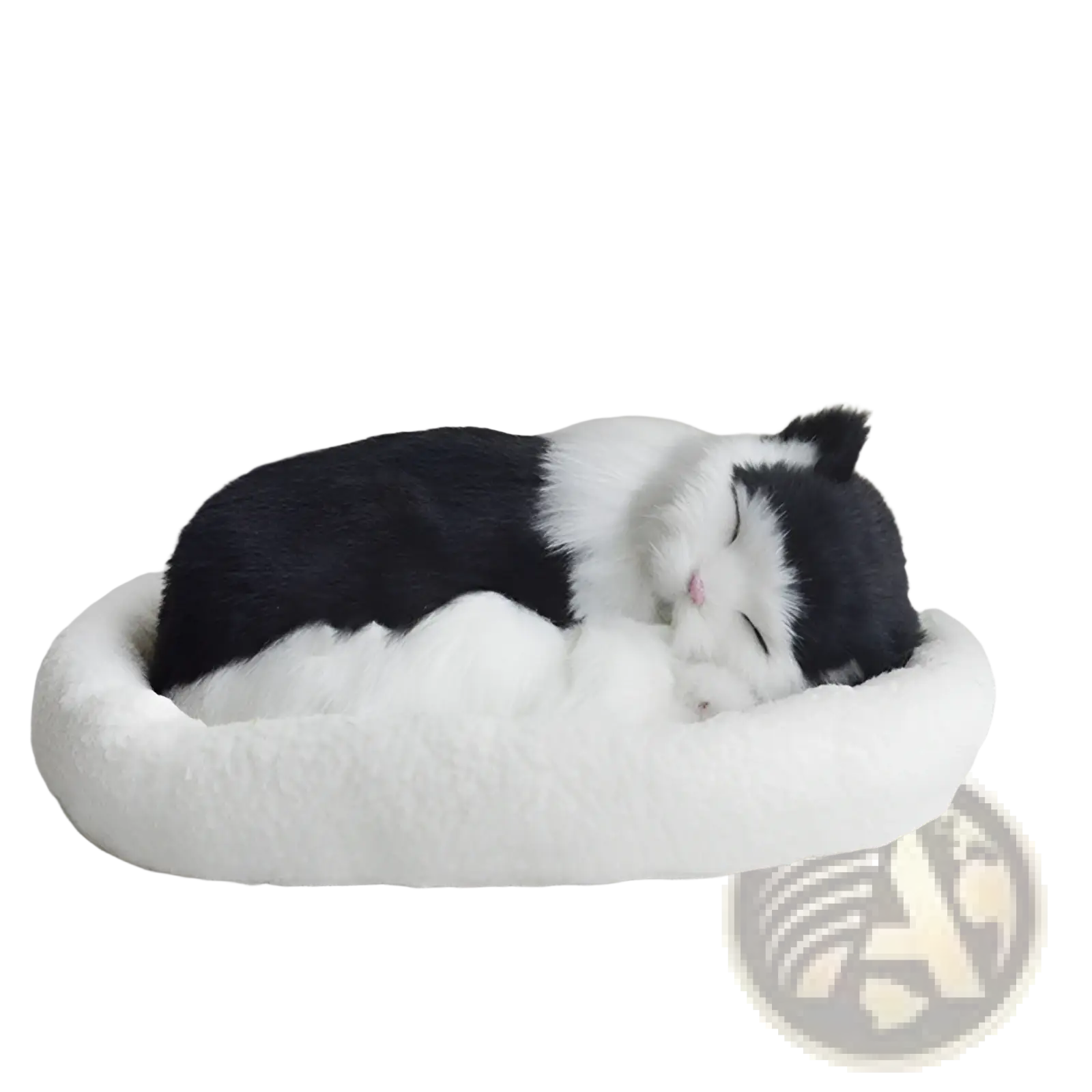 Realistic Breathing Plush Cat Figurine with Pet Bed