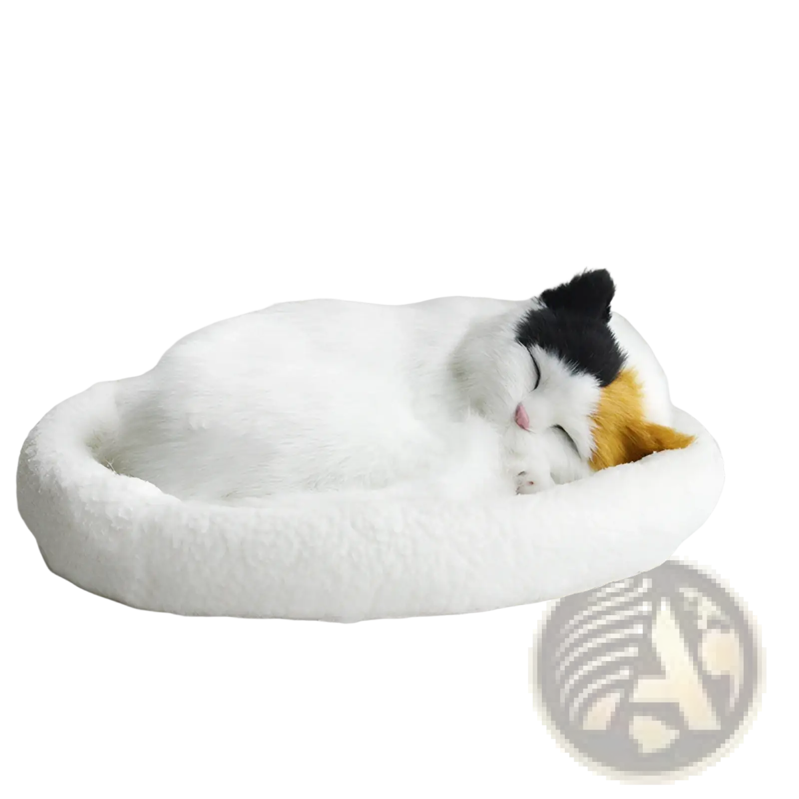 Realistic Breathing Plush Cat Figurine with Pet Bed