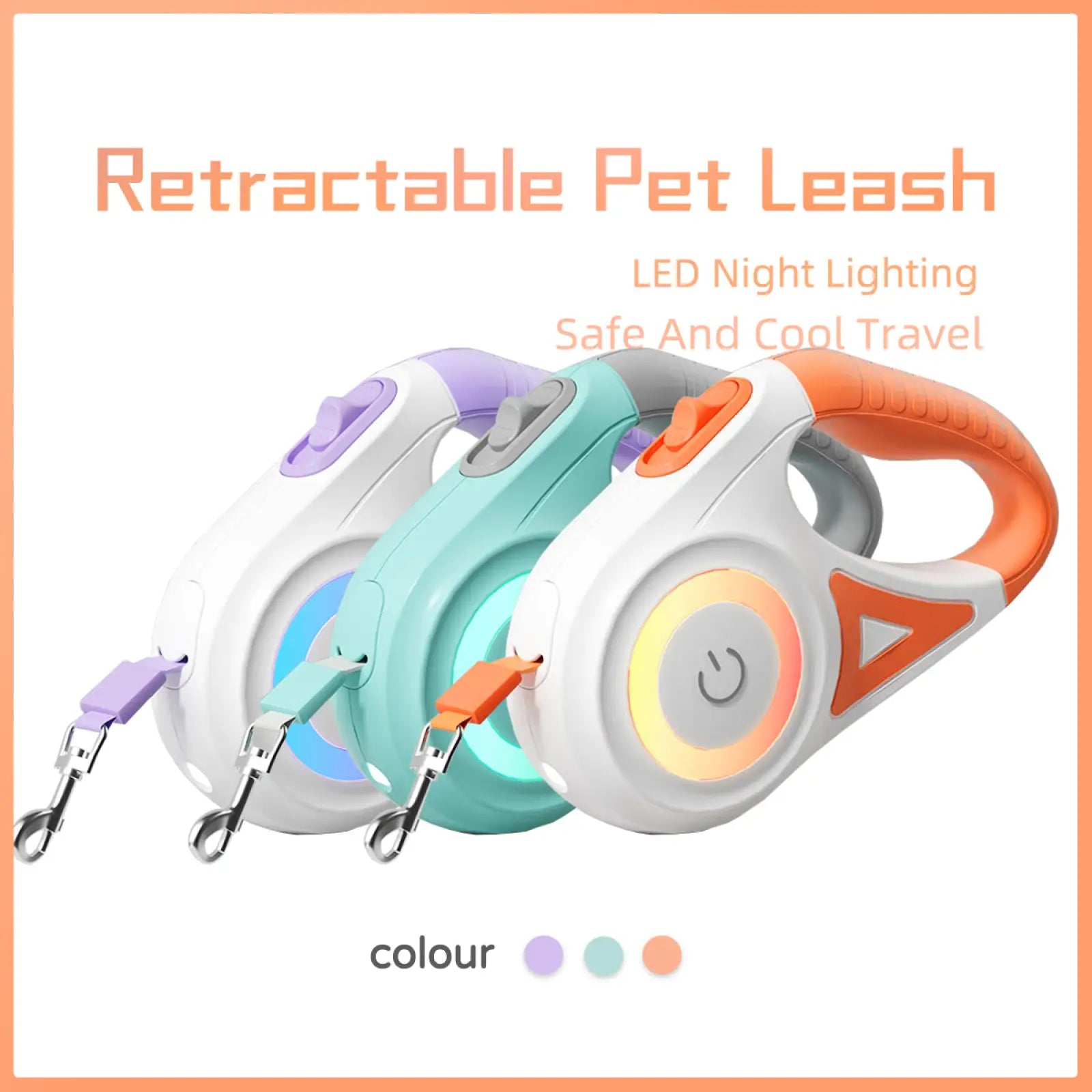 Retractable Dog Leash with Led Light and Collar Set
