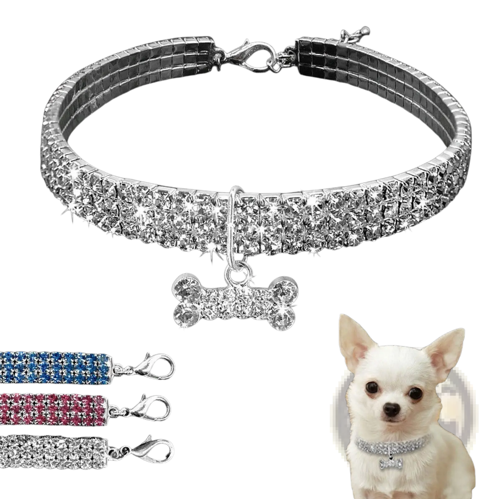 Rhinestone Dog Collar with Crystal Bone Charm