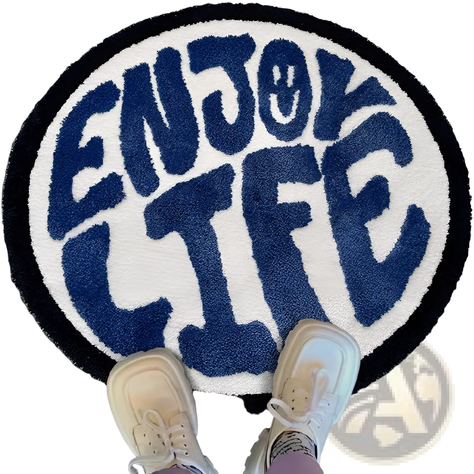 Round Plush Rug Enjoy Life Minimalist Print Carpet