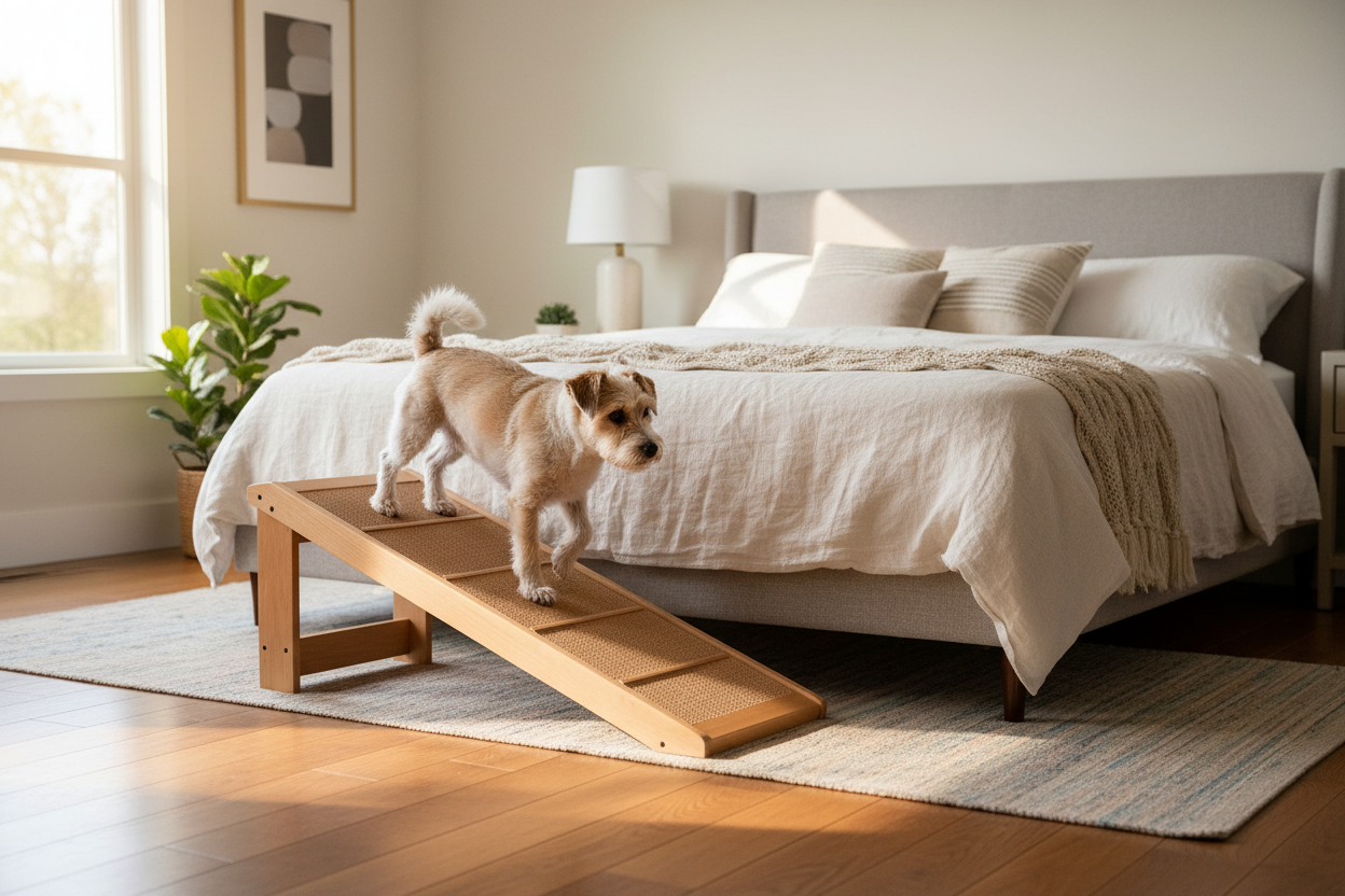 DoggoRamps Adjustable Hardwood Dog Ramp – Solid Maple for Beds & Couches