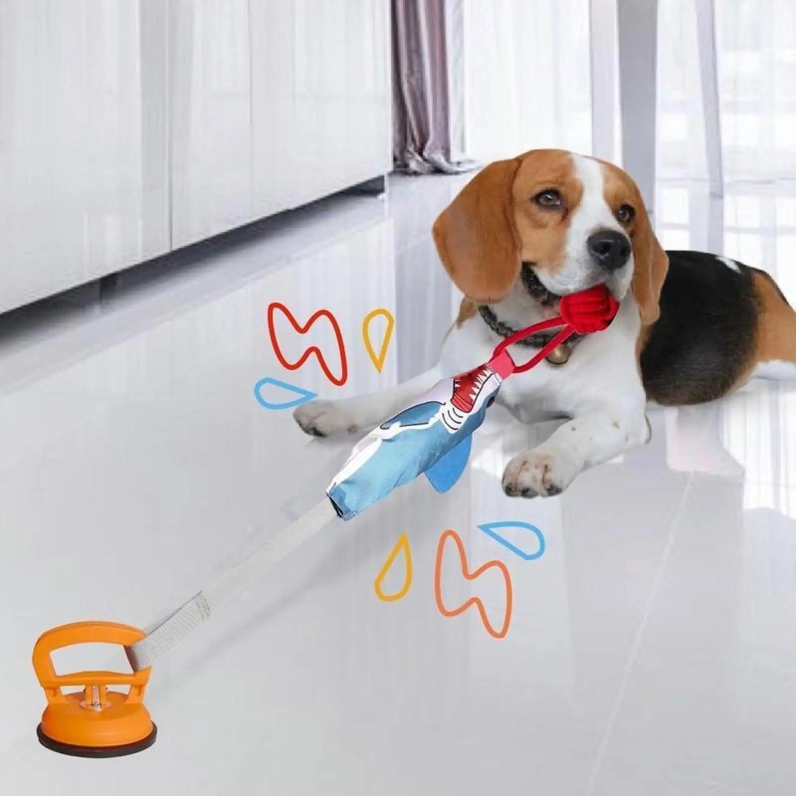 Shark Dog Toy with Suction Cup and Interactive Rope Ball