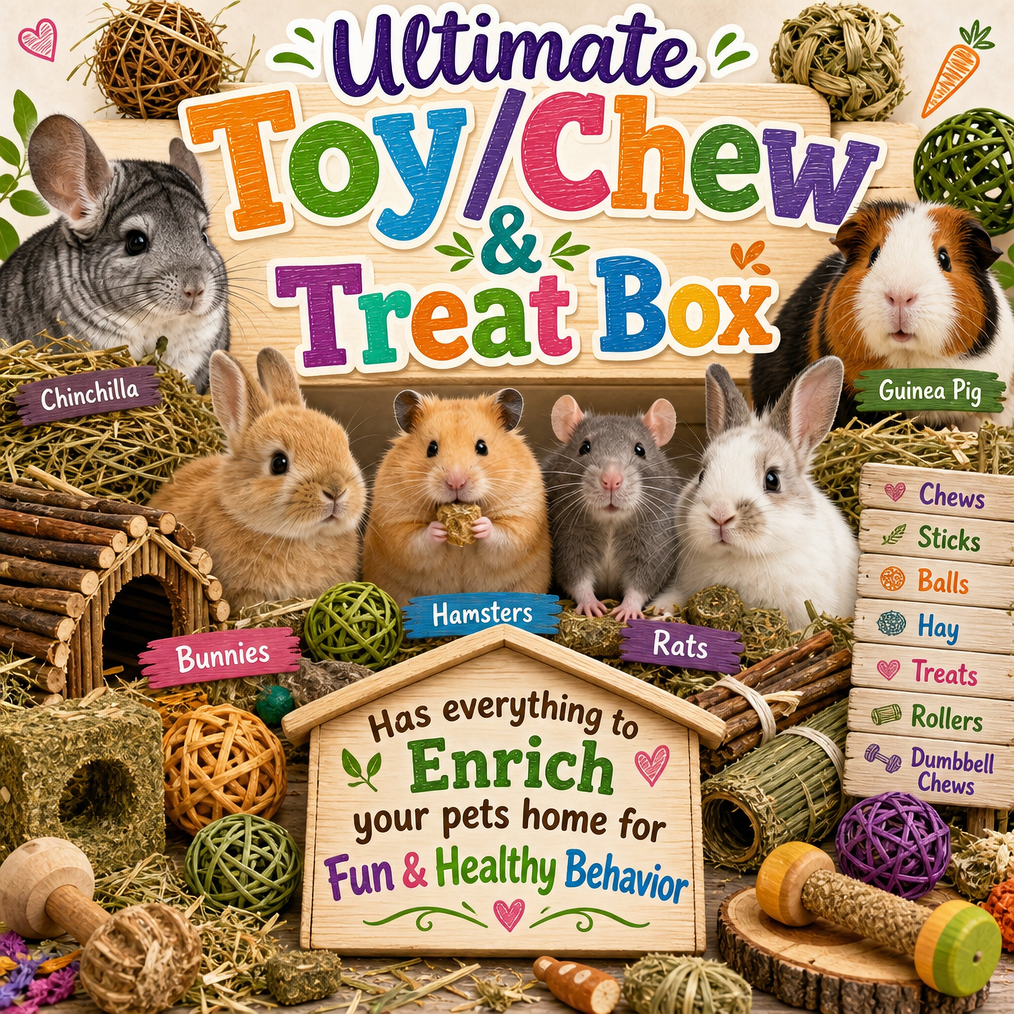 Ultimate Toy, Chew and Treat box for Guinea Pigs, Chinchillas, Rabbits