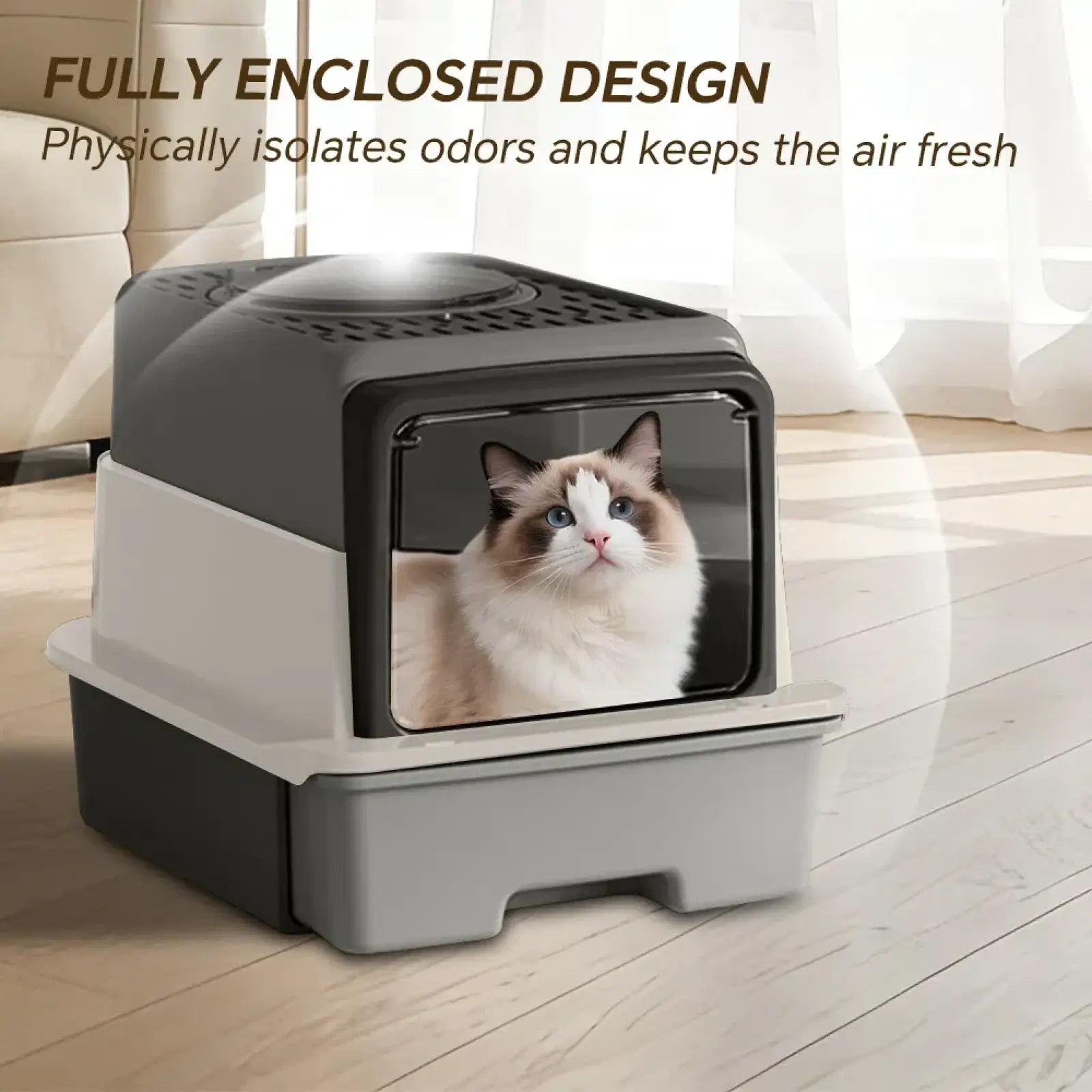 Sifting Cat Litter Box with Drawer Enclosed Large Pet Pan