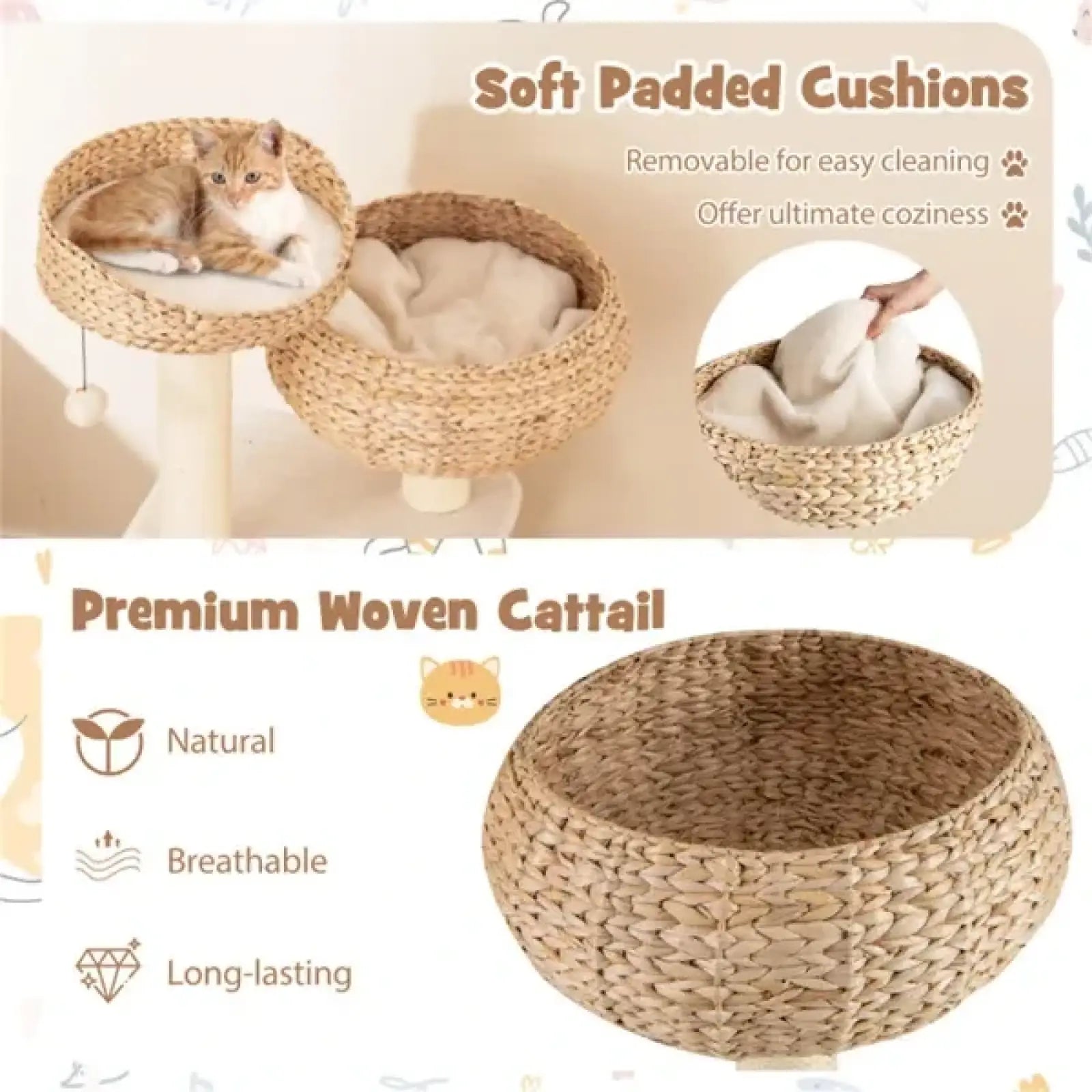 Water Hyacinth Cat Tree 41 Inch Sisal Scratching Post
