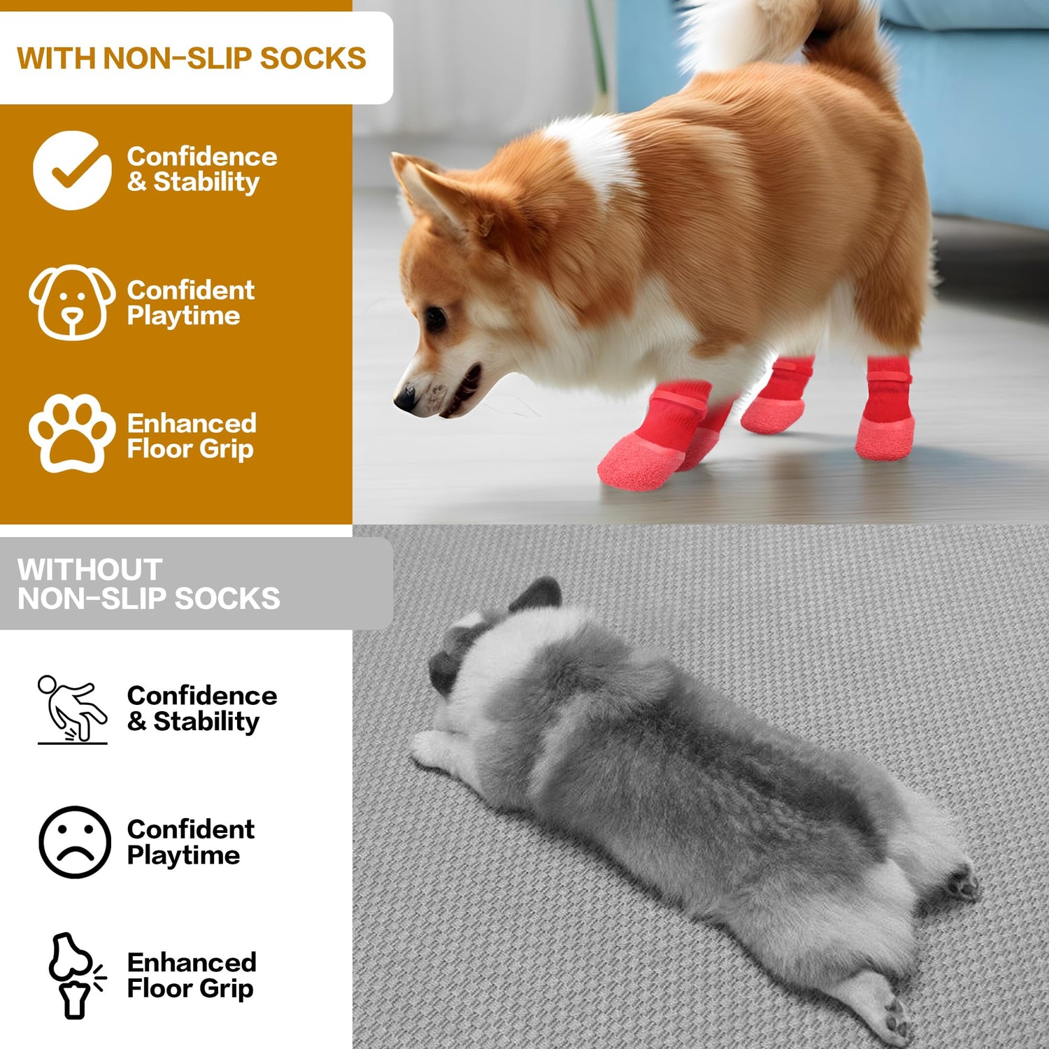 Anti Slip Dog Socks For Hardwood Floors To Prevent Licking Paws, Dog Shoes For Hot Pavement Double Sides Dog Boots &amp; Paw Protectors Booties -4Pcs