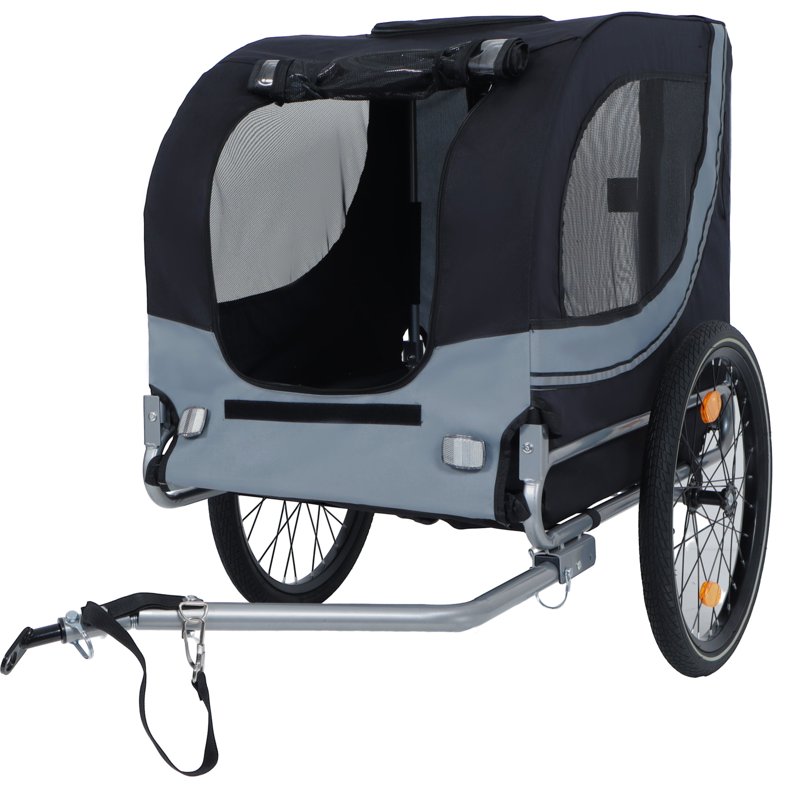 Large Folding Bike Trailer for Dogs – 66LB Capacity All-Terrain Pet Carrier, Durable Steel Frame for Cycling, Jogging, Camping &amp; Outdoor Adventures, Black- Gray