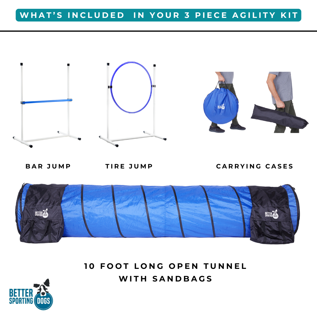 Better Sporting Dogs 3 Piece Dog Agility Equipment Set – with Jumps &amp; Tunnel
