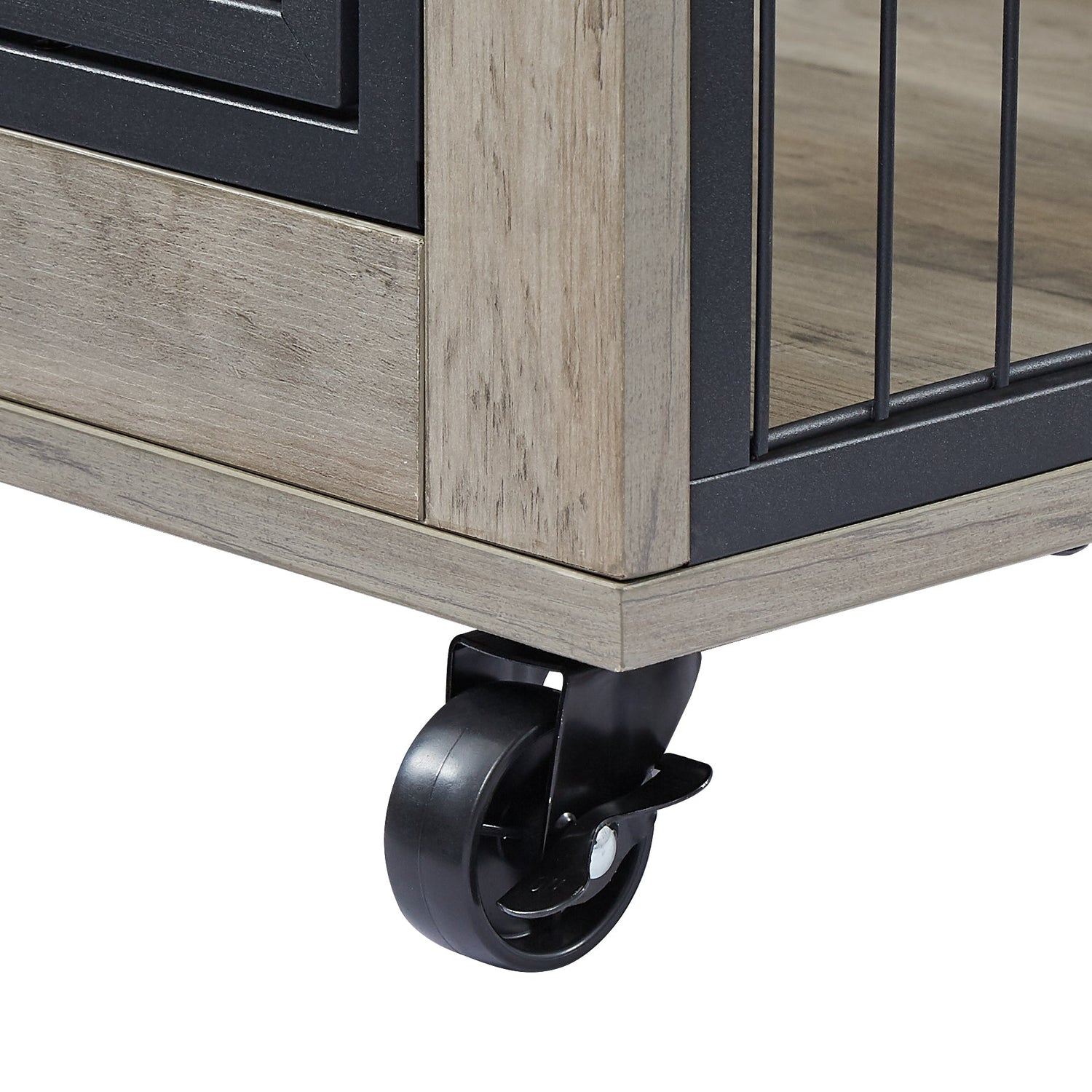 Furniture Style Dog Crate Side Table on Wheels with Double Doors and Lift Top.Grey,38.58&