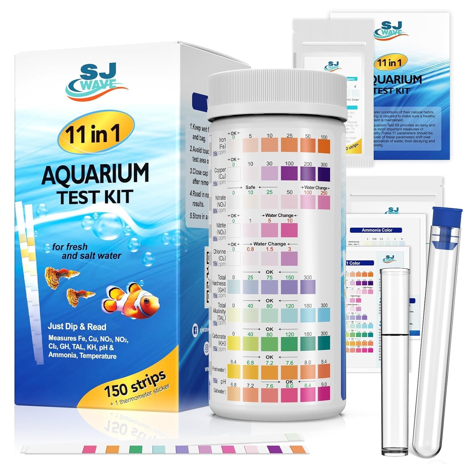 Aquarium Test Strips 11 in 1 Water Test Kit 950 Tests Ammonia pH Fish Tank