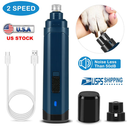 Dog Nail Grinder 2 Speeds Quiet USB Rechargeable Pet Nail Grinder Professional Pet Nail Trimmer Cordless Paws Grooming &amp; Smoothing Claw Care for Small