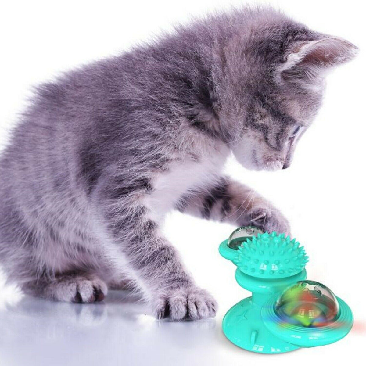 New Windmill Cat Toys Cute Rotating Interactive Cat Toy - Indoor Windmill Cat Toy With Suction Cup Catnip &amp; Jagged Teeth Middle Ball, Smart Kitten Rotating Spinner Exercise Toy, Toothbrush &amp; Massager