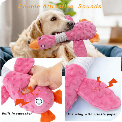 Squeaky Dog Toys For Aggressive Chewers, Durable Stuffed Animal Plush Dog Toy With Soft Fabric For Large, Medium &amp; Small Dogs, Interactive Puppy Chew Toy For Teething, Crinkle Duck Dog Toy - Pink