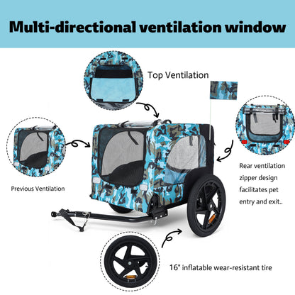 Outdoor Heavy Duty Collapsible Pet Bike Trailer with 16-Inch All-Terrain Wheels &amp; Universal Hitch – Foldable Dog/Cargo Carrier Cart for Bicycles, blue+black
