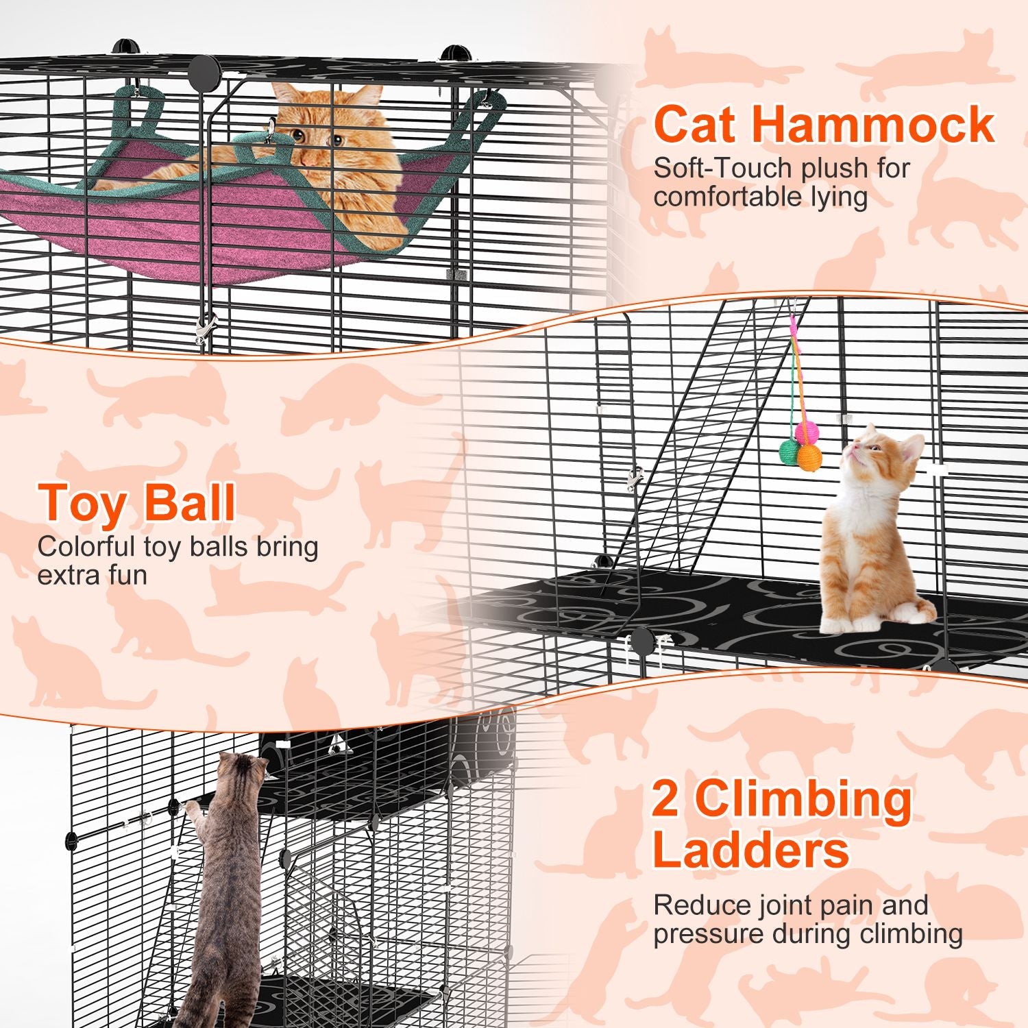 3-Tier Cat Cage Enclosure Indoor Cat Cage Playpen With Hammock Toy Ball Ladder DIY Iron Wire Cat House Kennels Crate For 1-2 Cats Ferret Rabbit Small