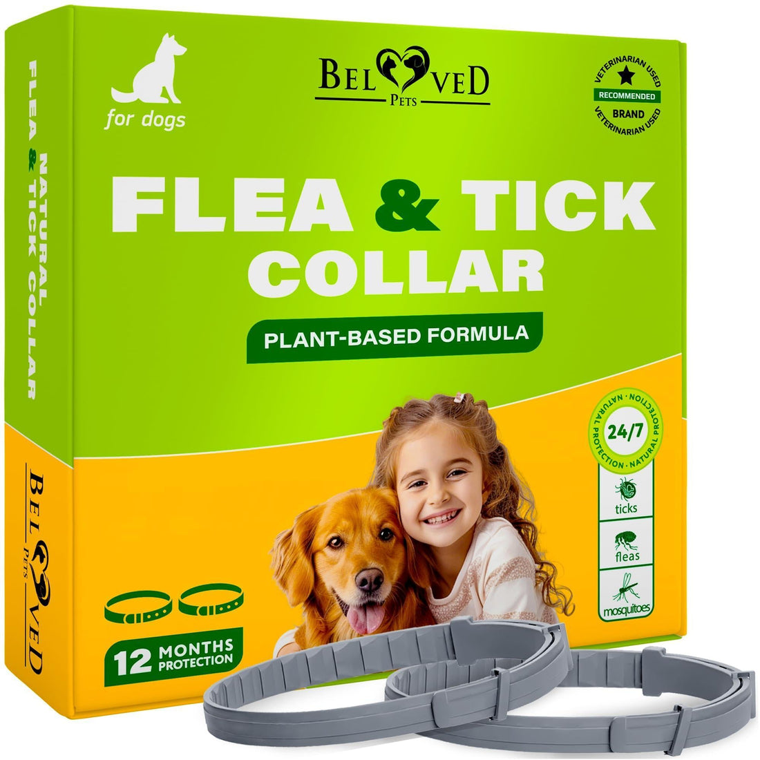 Flea &amp; Tick Collar for Dogs 6-Month Protection Essential Oil 2 Count