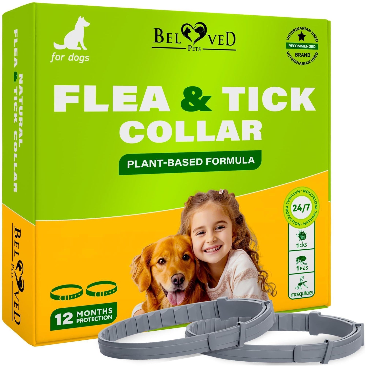 Flea &amp; Tick Collar for Dogs 6-Month Protection Essential Oil 2 Count