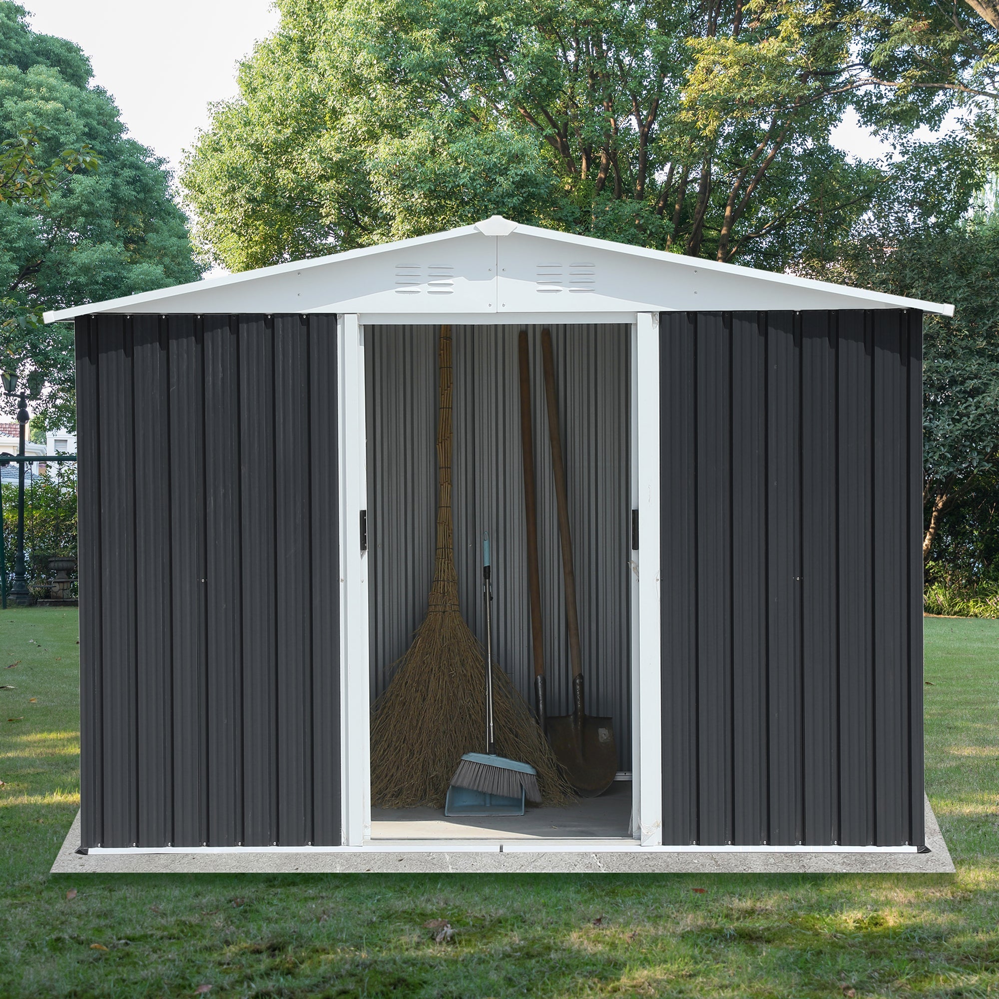 GO 47.2" Large Wooden Dog House Outdoor, Outdoor &amp; Indoor Dog Crate, Cabin Style, With Porch, 2 Doors