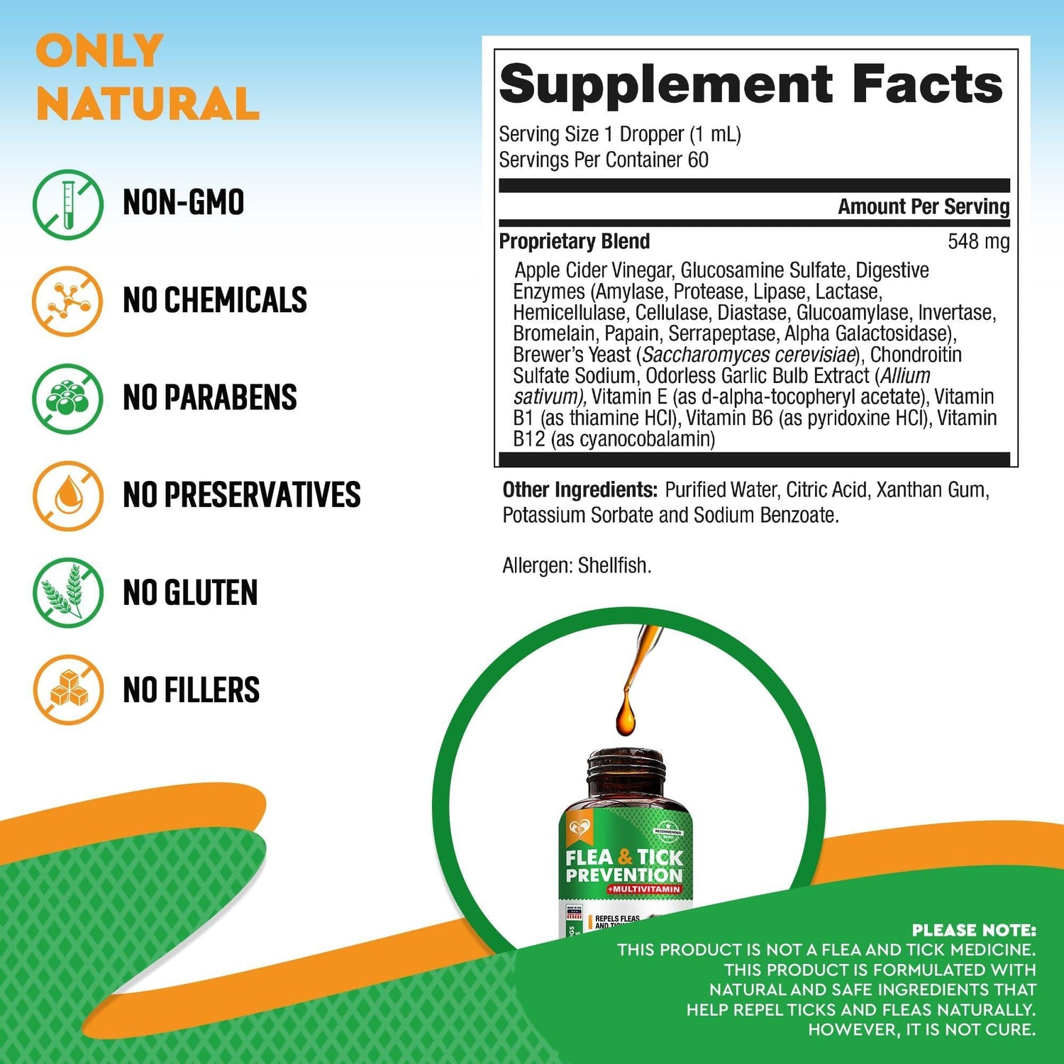 Oral Flea &amp; Tick Drops for Dogs &amp; Cats Multivitamin All Sizes