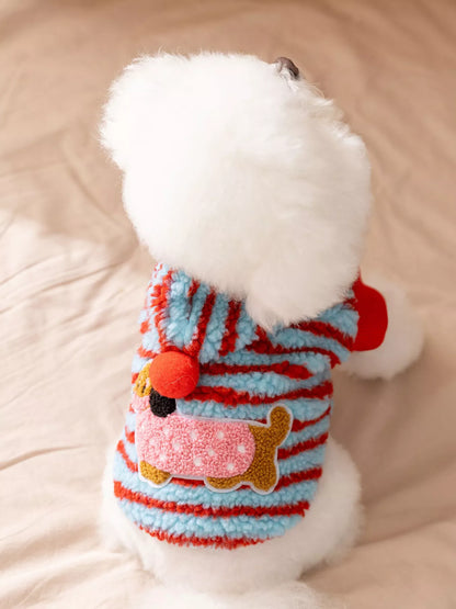 Striped Hooded Plush Pet Sweater