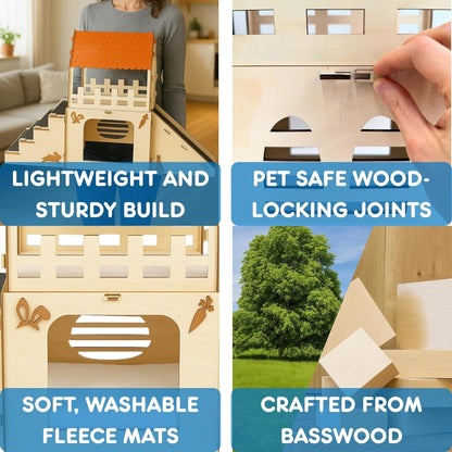 Rabbit Hideout House Wooden Bunny Castle for Small Pets Indoor Cage