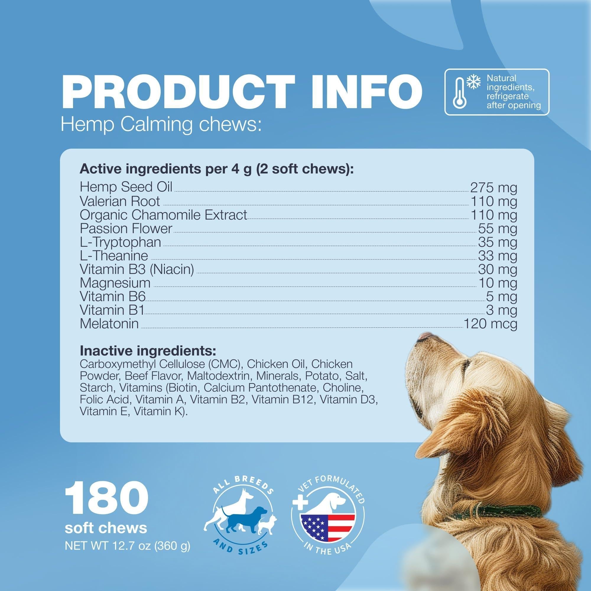 Hemp Calming Chews for Dogs Anxiety Relief L-Theanine &amp; Chamomile