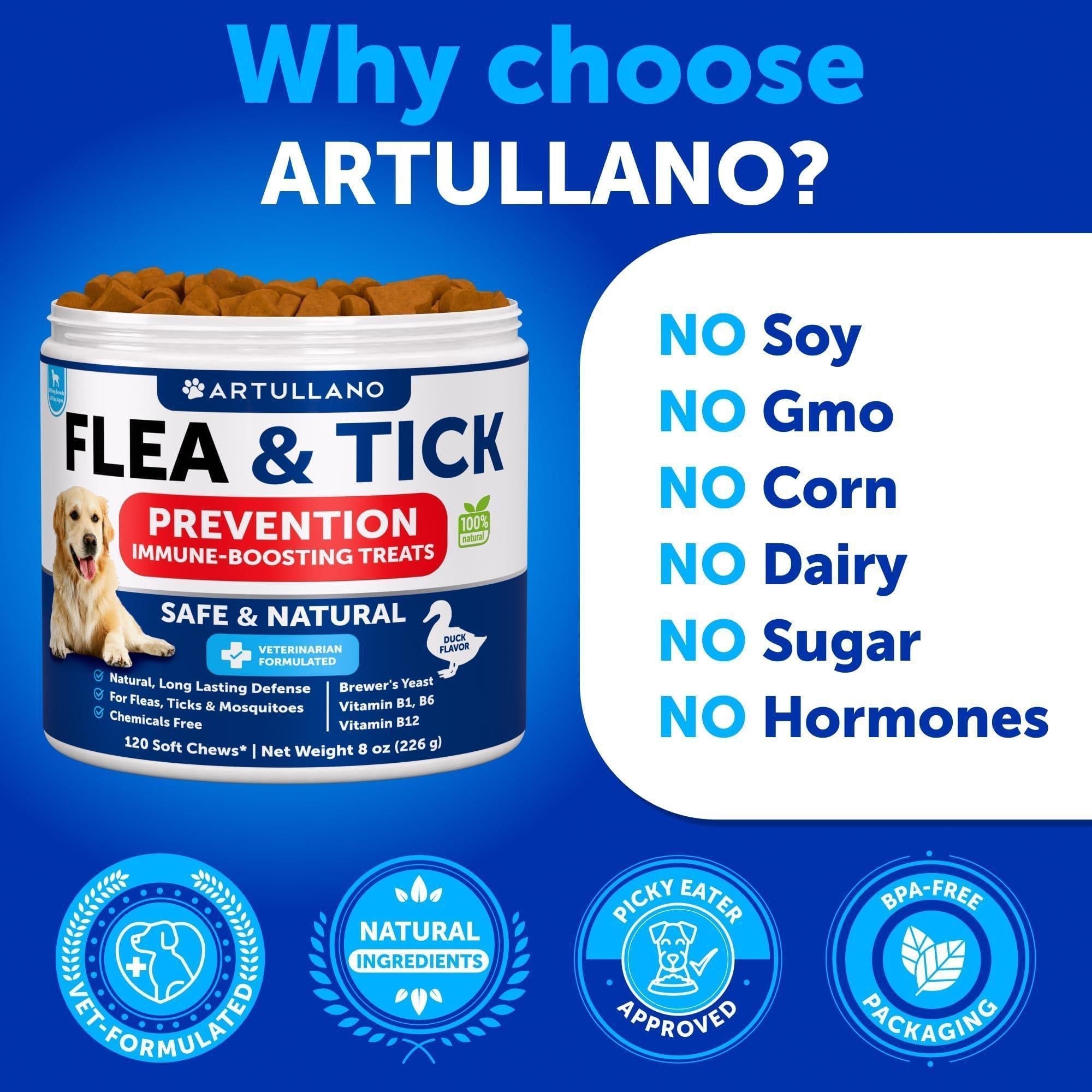 Flea &amp; Tick Chews for Dogs 240 Count 2-Pack Vitamins B1/B6/B12 All Breeds