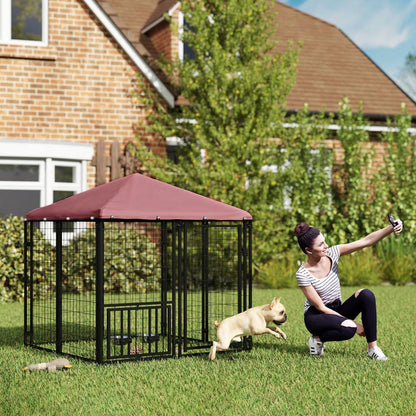 Welded Wire Outdoor Dog Kennel, Waterproof Cover, 4.6x4.6x5 Feet