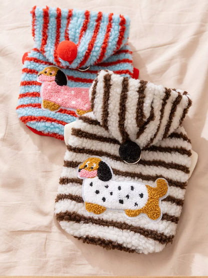 Striped Hooded Plush Pet Sweater